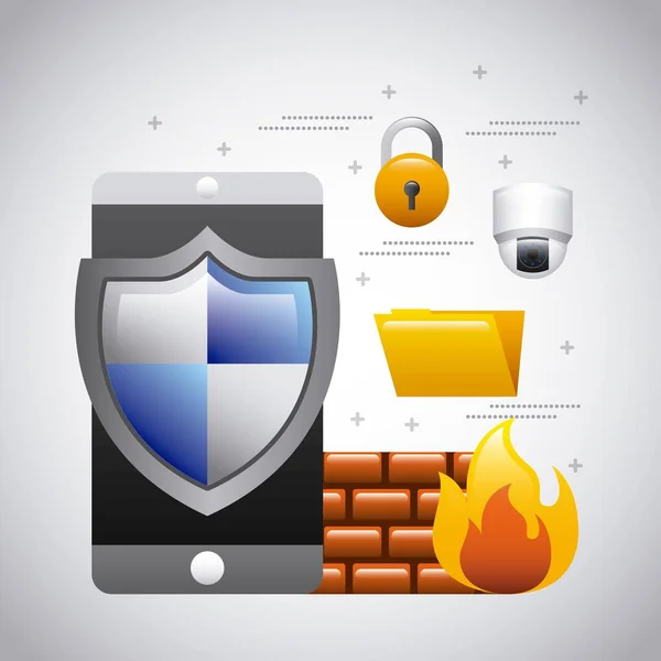 Mobile phone protection firewall folder security — Stock Vector