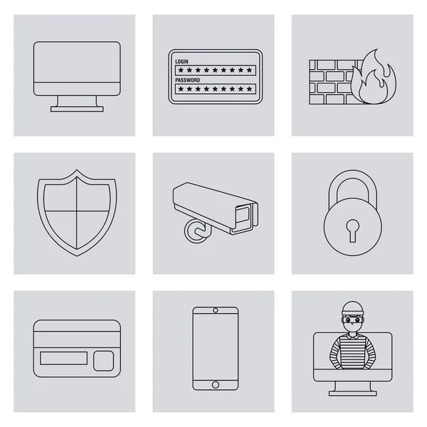 Diebstahl Identitätstechnologie digitale Set Icons — Stockvektor