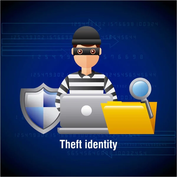 Theft identity hacker laptop folder search protection — Stock Vector