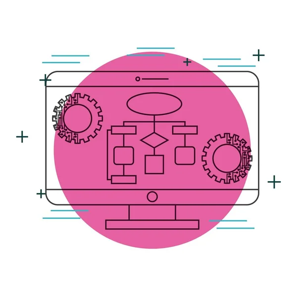 Computer monitor diagramma ingranaggi tecnologia — Vettoriale Stock