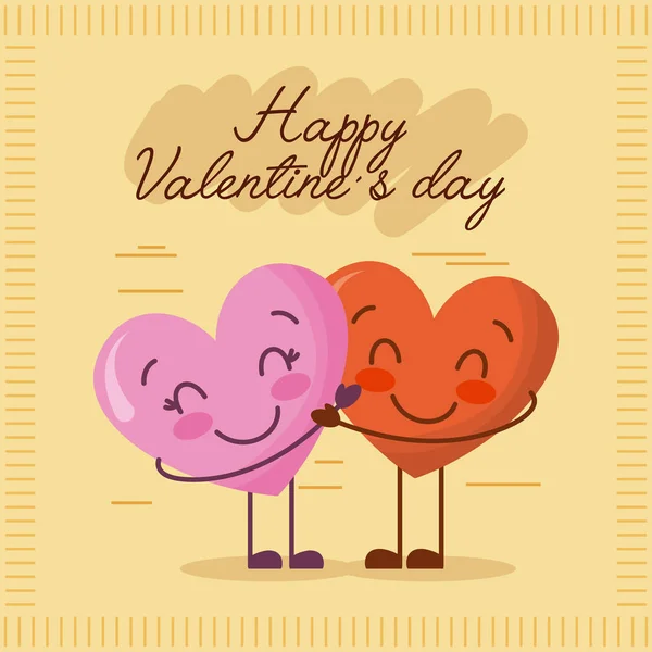 Симпатичный мультик с двумя сердечками обнял счастливый день валентинки — стоковый вектор
