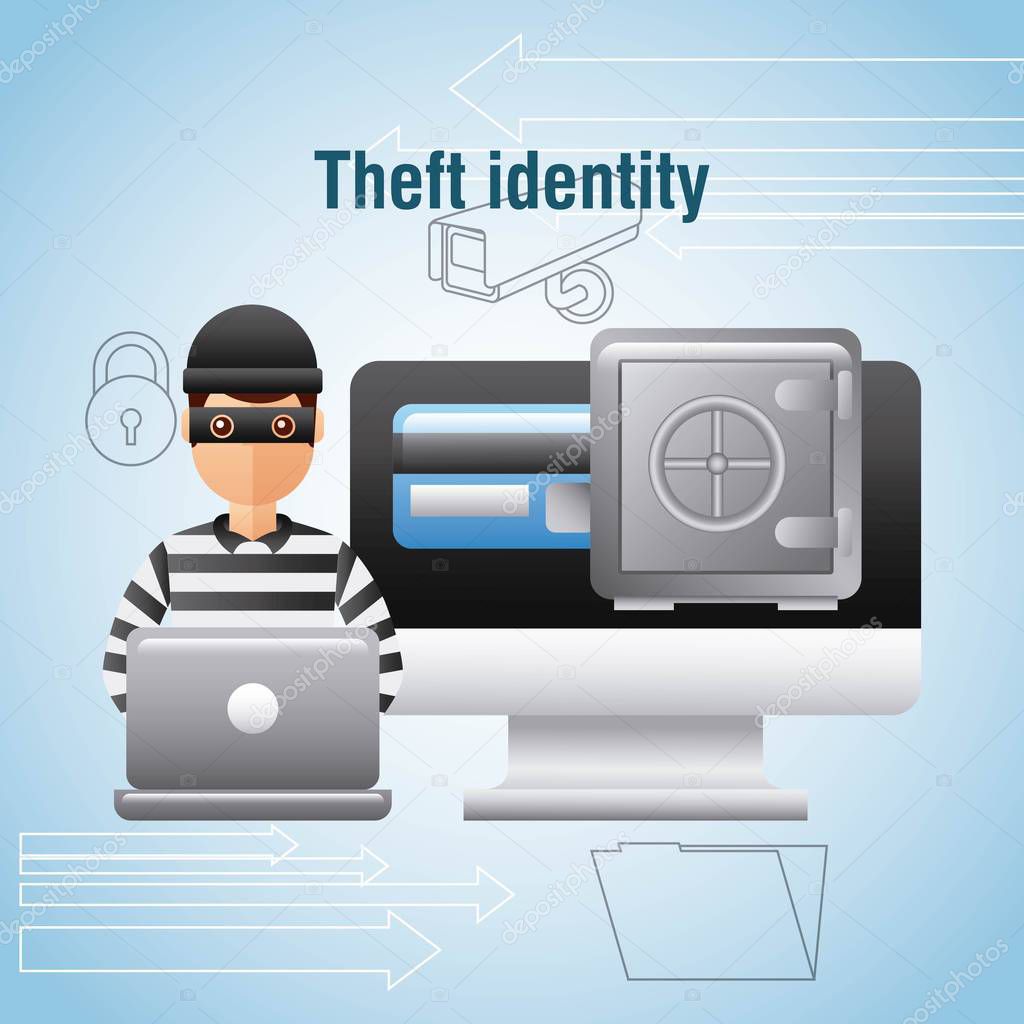 theft identity hacker laptop computer safe box money digital