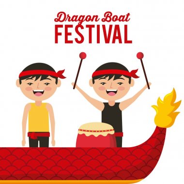 Dragon boat Festivali mutlu Çinli erkekler müzik davul ile