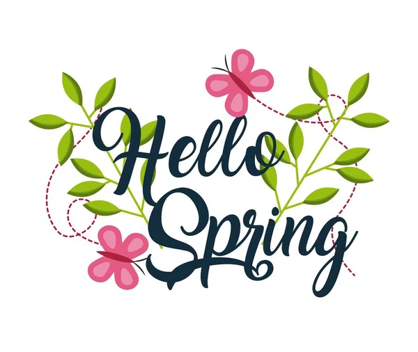 Olá primavera ramos florais borboletas decoração — Vetor de Stock