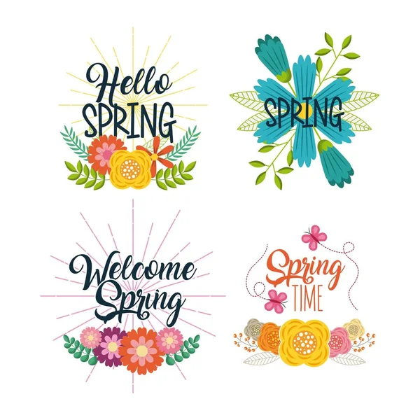 Juego de insignias tipográficas primavera etiquetas florales — Vector de stock