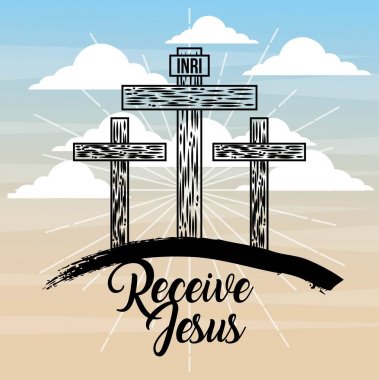 receive jesus three cross sky light catholicism clipart