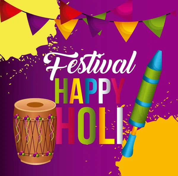 Happy holi poster pennant colorful decoration — Stock Vector