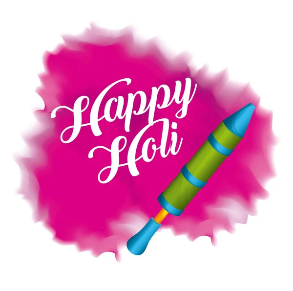 Happy holi pichkary and pink splash color — Stock Vector