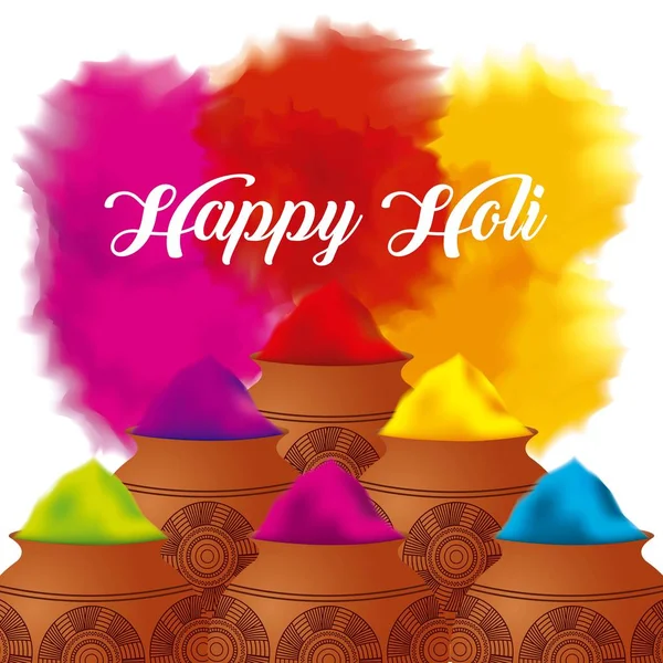 Happy holi color powder decorated poster — Stock Vector