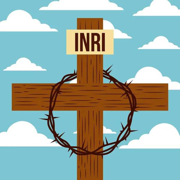 Vendredi saint Jésus croix couronne d'épines — Image vectorielle