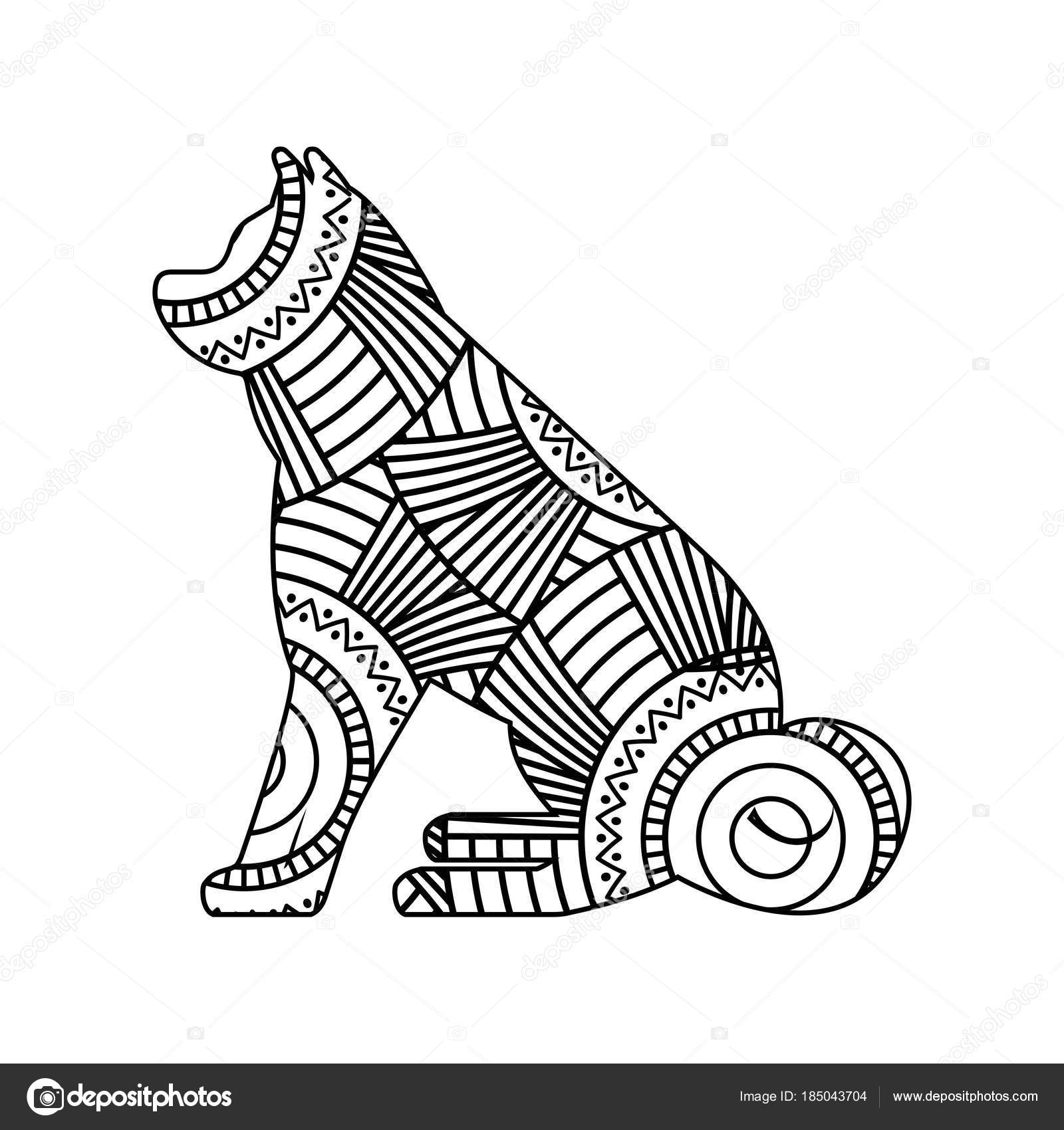 Tekening Zentangle Voor Zitten Hond Volwassen Kleurplaat
