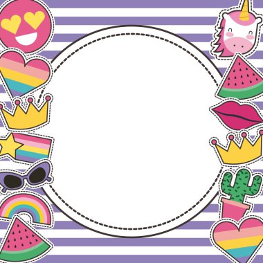 yamalar veya yuvarlak rozet sevimli çizgi şeritler arka plan