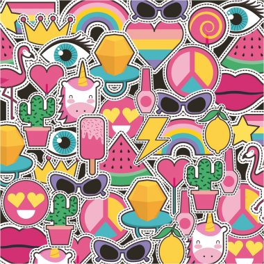 yamalar ya da Sticker sevimli çizgi simgeler kümesi