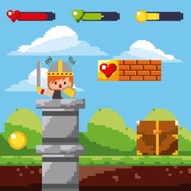 piksel oyun arcade savaşçı hazine manzara ile