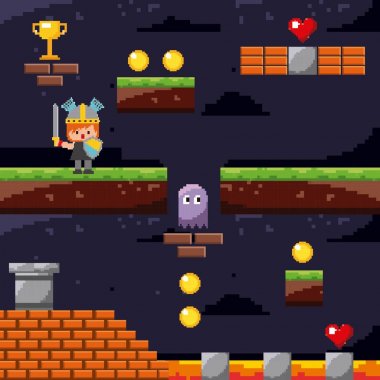 piksel oyun arcade zemin sahne savaşçı hayalet hazine paralar