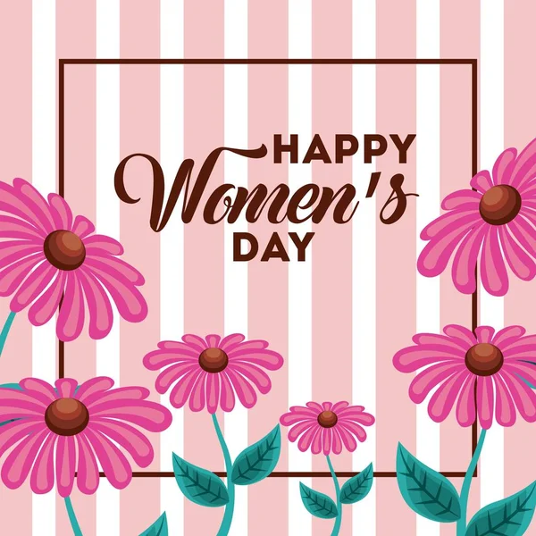 Cartel internacional feliz día de la mujer 8 marzo tarjeta de felicitación floral — Vector de stock