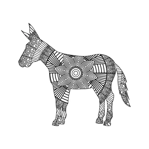 Desenho zentangle para burro adulto colorir página — Vetor de Stock