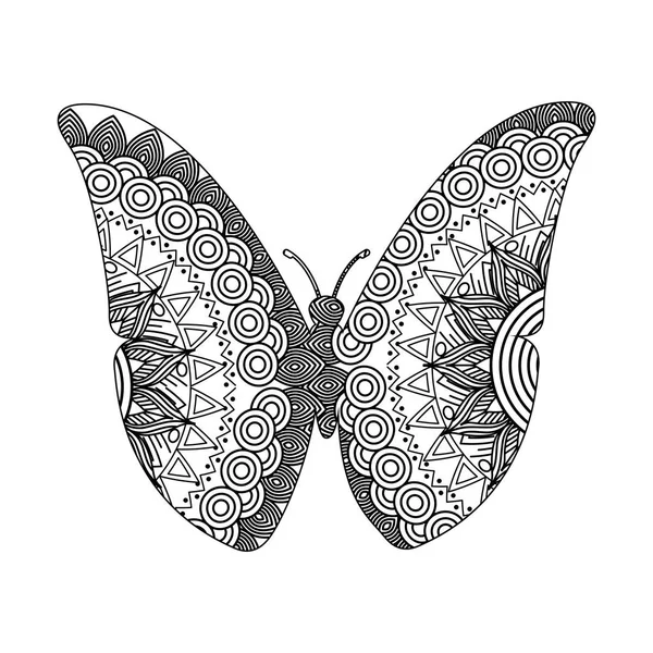 Drawing zentangle for butterfly adult coloring page — Stock Vector