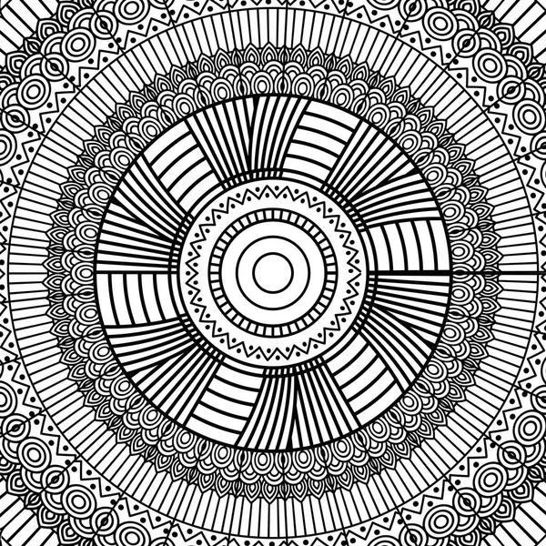 Schwarz-weiße geometrische Mandala Tribal runde Ornamentdekoration für Erwachsene Malbuch — Stockvektor