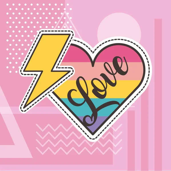 Patchs mignons amour coeur tonnerre badge mode — Image vectorielle