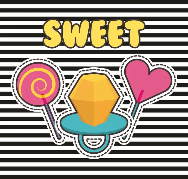 Cute patches badge ring candy lollipop stripes fashion — Stock Vector