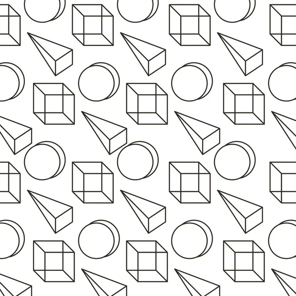 멤피스 스타일 패턴 3d 형상 삼각형 큐브 및 원 — 스톡 벡터