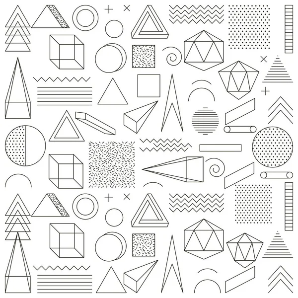 Memphis style seamless pattern geometric icons outline — Stock Vector