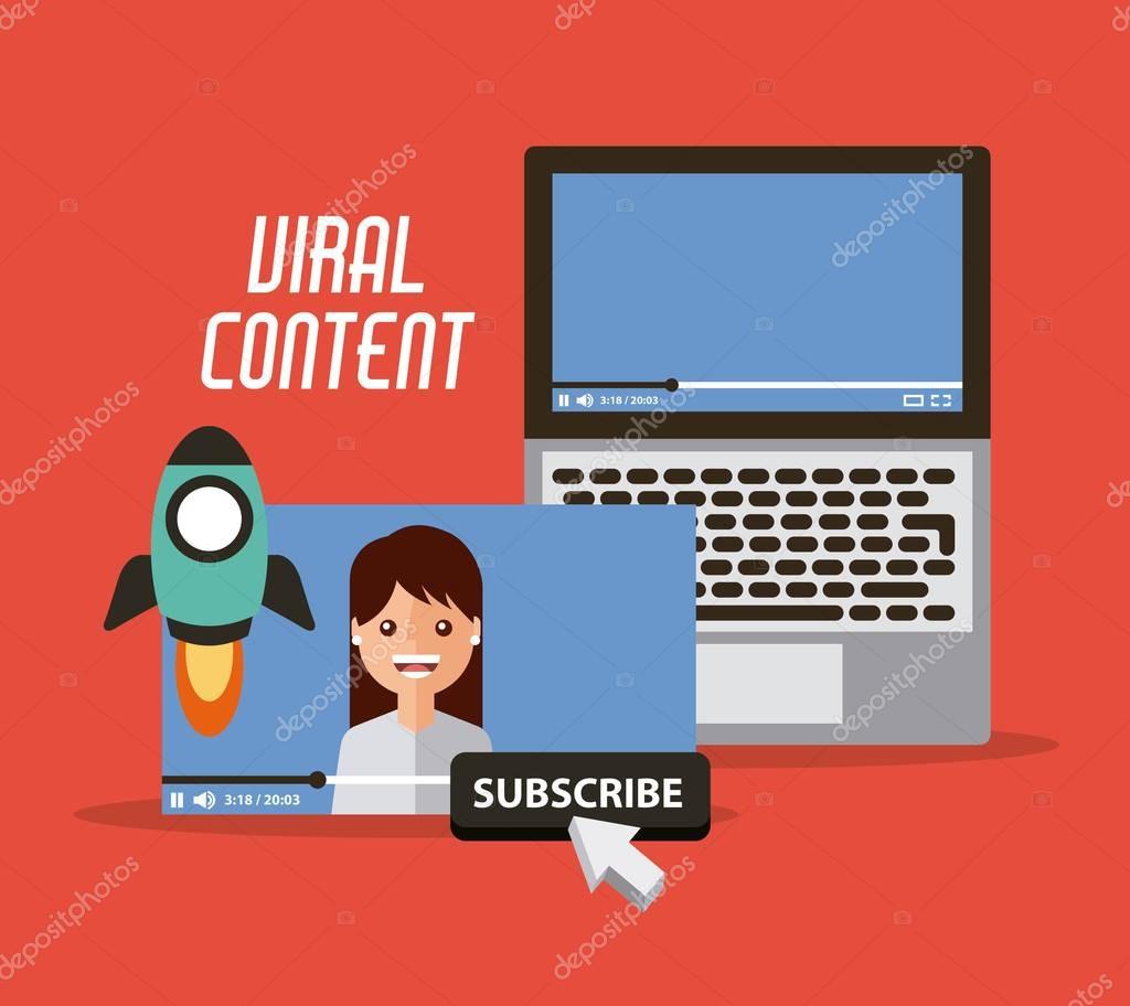 Viral content video start launch suscribe digital vector illustration