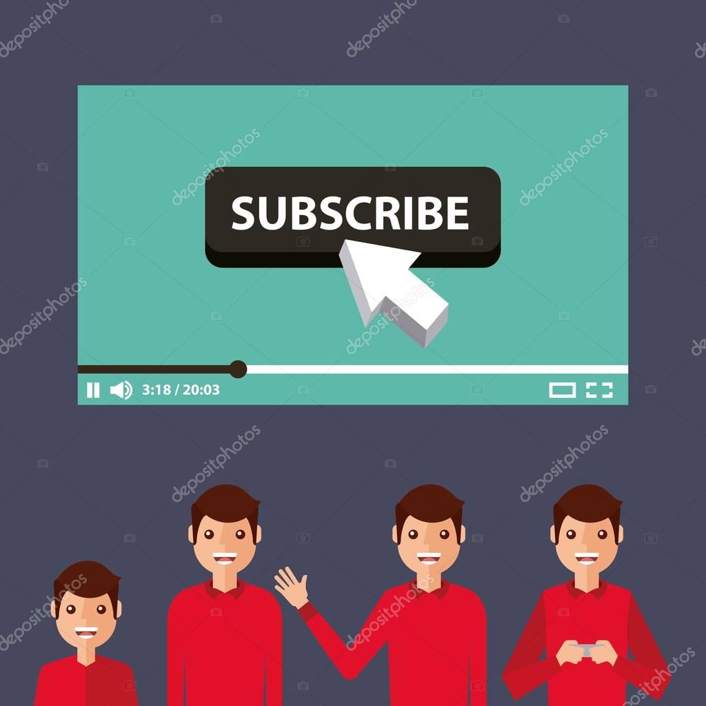 Suscribe video man influencer viral content vector illustration