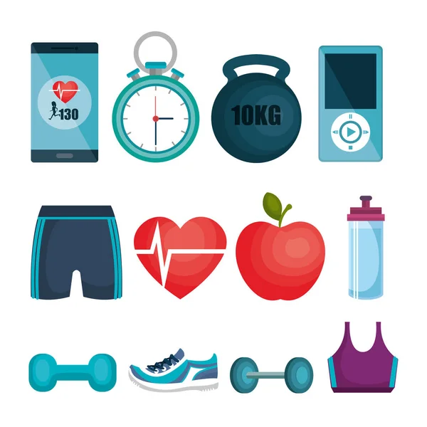 Fitness en sportschool set pictogrammen — Stockvector