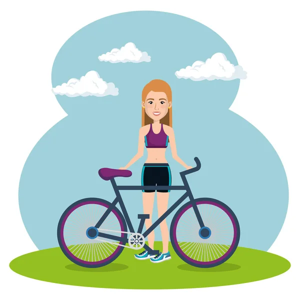 Atleta femenina con bicicleta — Vector de stock