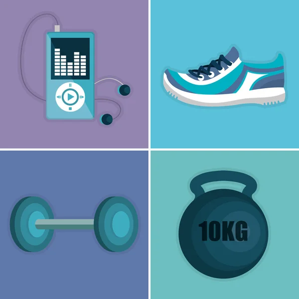 Fitness and gym set icons — Stock Vector