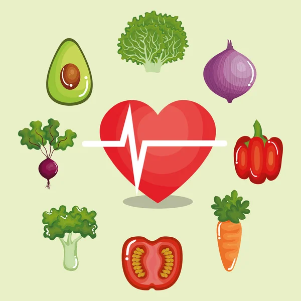 Corazón cardio con alimentos saludables — Archivo Imágenes Vectoriales