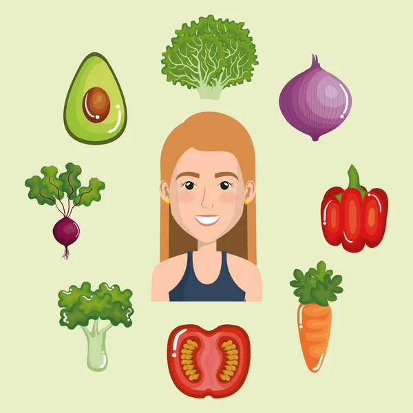 Athlète féminine avec des aliments sains — Image vectorielle