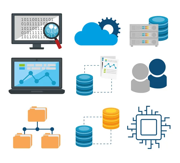 Icone dei big data set — Vettoriale Stock