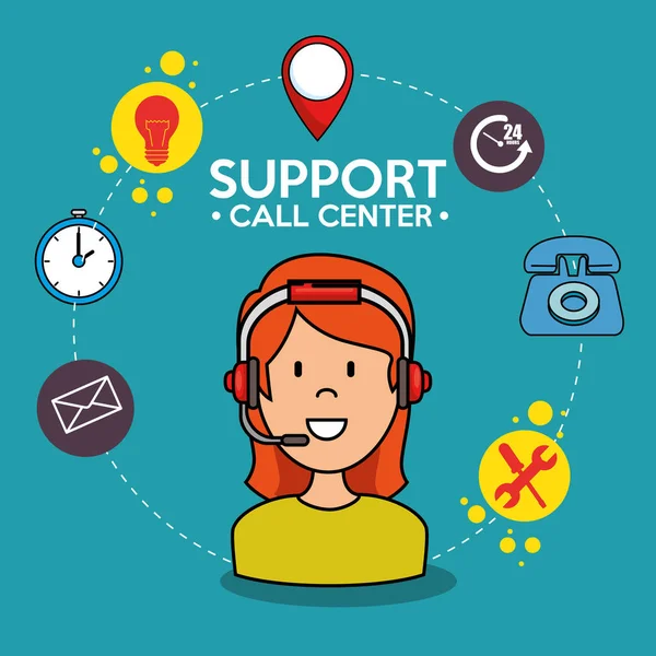 Woman Support Call center phone service — Stock Vector