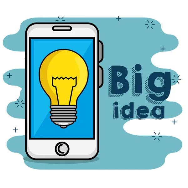 Smartphone with light bulb, Big idea concept — Stock Vector