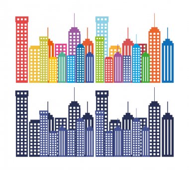 Cityscape binalar siluet simge seti