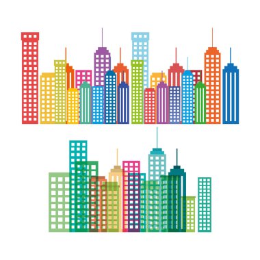 Cityscape binalar siluet simge seti