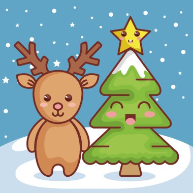 Ren geyiği ile çam Noel karakter simgesi