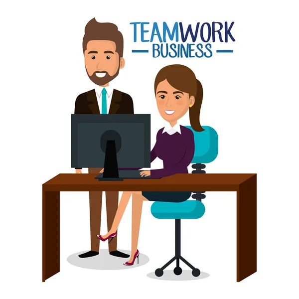 Group of businespeople teamwork in workplace — Stock Vector