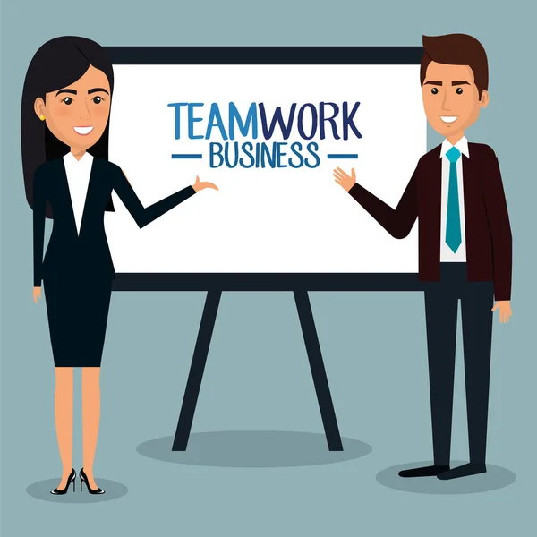 Group of businespeople with paperboard teamwork — Stock Vector