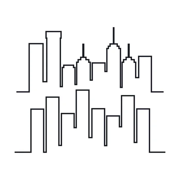 Bâtiments paysage urbain ensemble silhouette icône — Image vectorielle