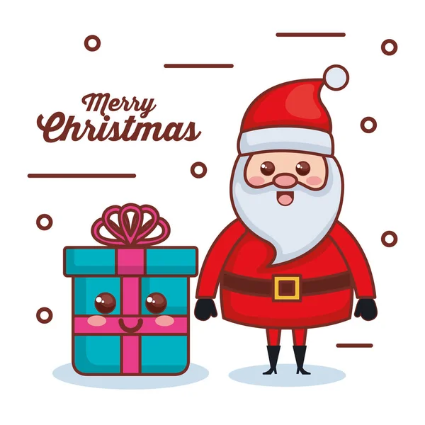 Santa claus with gift character christmas card — Stock Vector