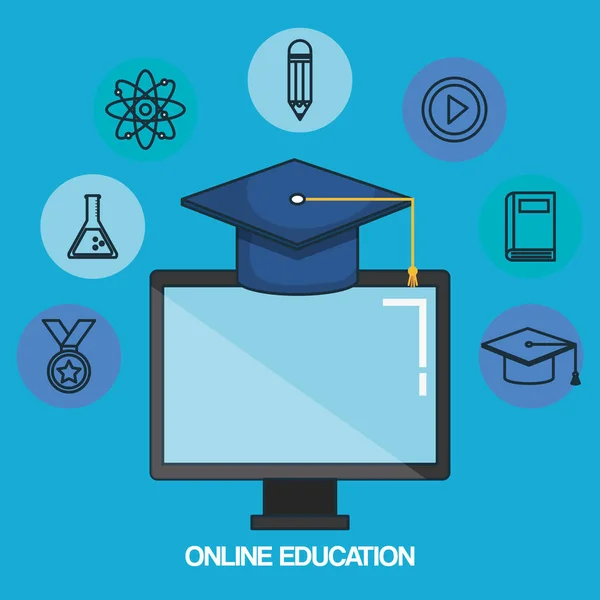 Online education set icons — Stock Vector