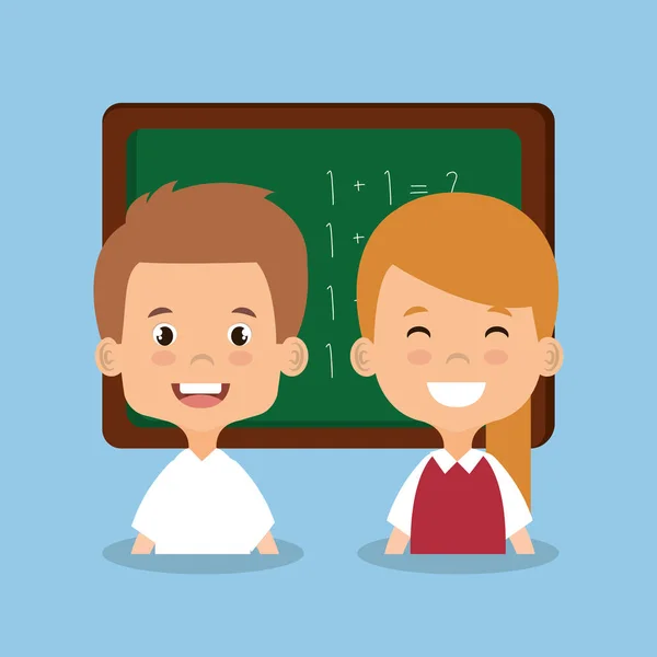 Little students with chalkboard avatars characters — Stock Vector