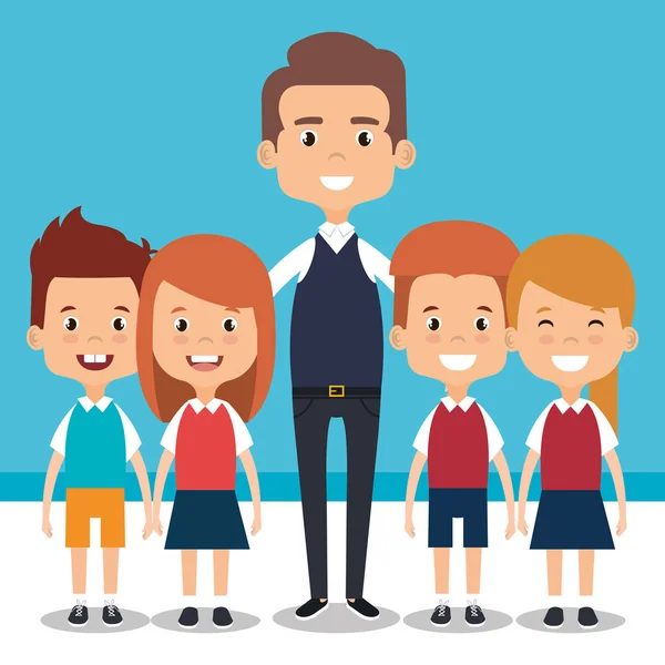 Leraar school met karakter van de avatar van de kinderen — Stockvector