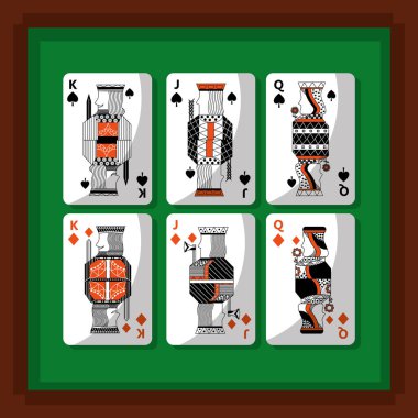 iskambil poker Kral ve Kraliçe maça ve yeşil renkli elmas