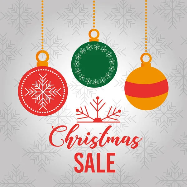 Christmas sale card decoration balls hanging — Stock Vector