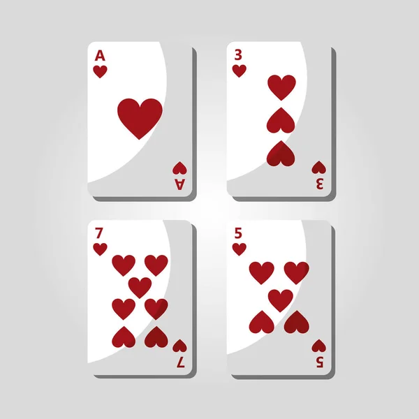 Cartes de poker coeurs jouant divertissement — Image vectorielle